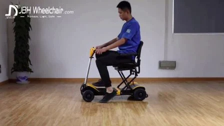 Scooter électrique pliable à une clé pour handicapés de couleur jaune avec batterie au lithium